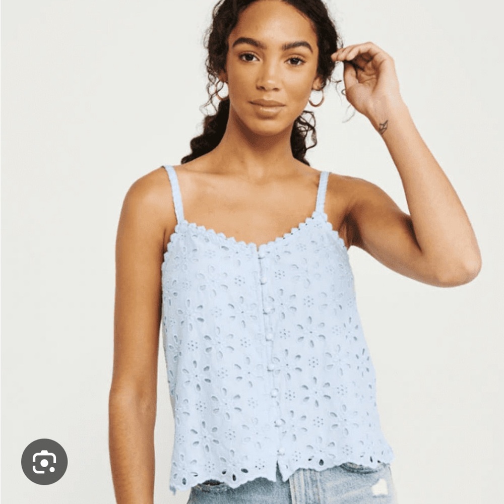 Abercrombie Eyelet Button Front Cami in Light Blue